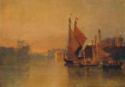 View from Yarmouth Bridge, Norfolk, Looking towards Breydon, Just after Sunset, c. 1823 by John Sell Cotman