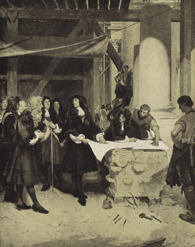 King Charles II visiting Sir Christopher Wren during the building of St Paul
