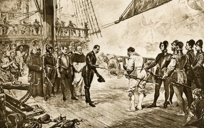 The Admiral of the Spanish Armada Returning His Epee to Francis Drake by John Seymour (after) Lucas