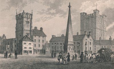 Market Place Richmond, Trinity Church and Keep of Richmond Castle by John Shury