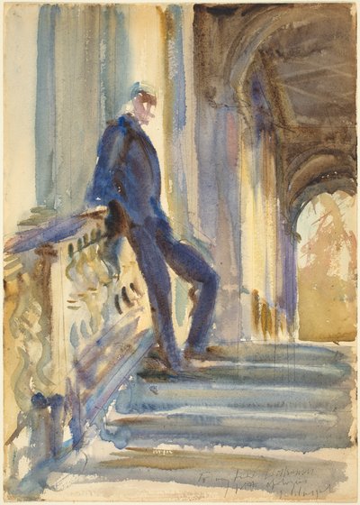Sir Neville Wilkinson on the Steps of the Palladian Bridge at Wilton House by John Singer Sargent