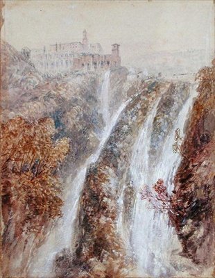 Landscape with a waterfall by John Skinner Prout