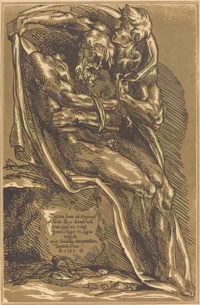 A Naked Man, Seated, with His Hands Tied by John Skippe after Baccio Bandinelli
