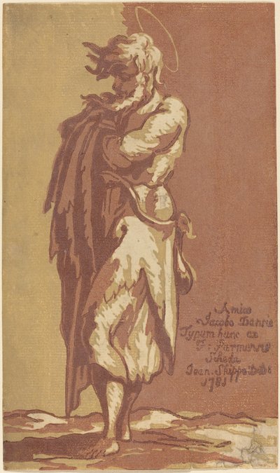 Male Saint Standing, with Folded Arms, Facing to the Left by John Skippe after Parmigianino