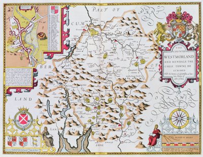 The Countie of Westmorland, engraved by Jodocus Hondius from John Speeds Theatre of the Empire of Great Britain, pub. by John Sudbury and George Humble by John Speed