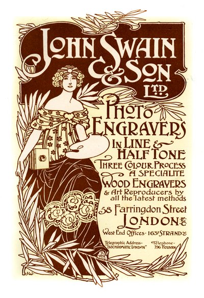 Advertisement for John Swain & Son, printers by John Swain and Son