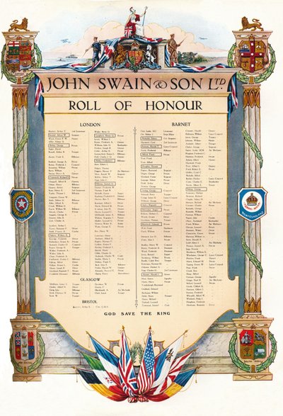 John Swain & Son Ltd. Roll of Honour, 1917 by John Swain and Son