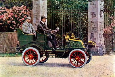 Two Edwardian Gentlemen Sitting in a Motor Car, 1902-1903 by John Swan and Son