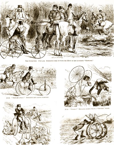 A cartoon depicting a man hunting on a tricycle by John Tenniel