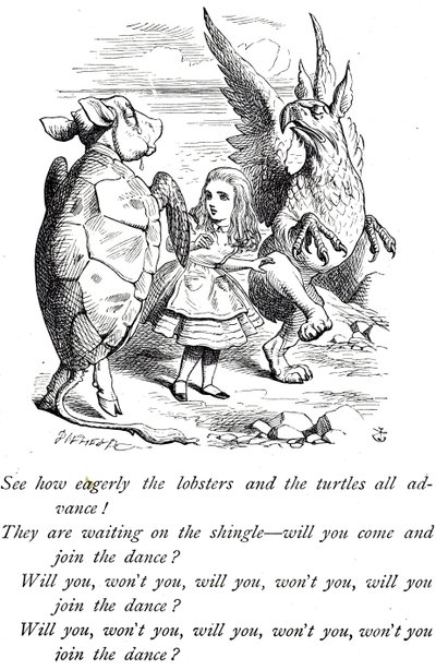 Alice, Mock Turtle and the Gryphon from Alice