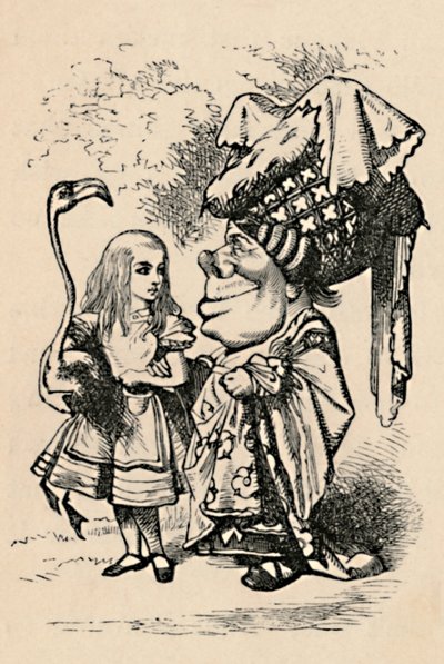 Alice carrying the stork, and talking to the Duchess by John Tenniel