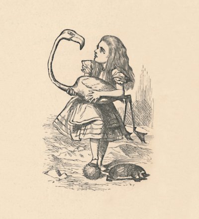 Alice Tries to Play Croquet with a Flamingo as a Mallet by John Tenniel