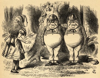Alice with Tweedledum and Tweedledee by John Tenniel