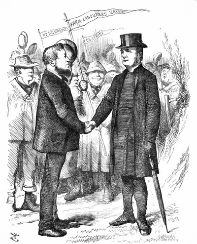 Joseph Arch Greeting the Bishop of Manchester. John Tenniel Cartoon from Punch by John Tenniel
