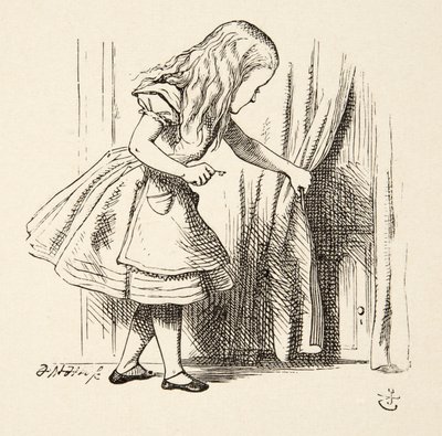 Looking Behind the Curtain, from Alice’s Adventures in Wonderland by Lewis Carroll (1832-98), Pub. 1891 by John Tenniel