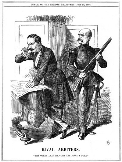 Napoleon III and Otto von Bismarck carving up Europe. John Tenniel cartoon from Punch, London, 28 July 1870. by John Tenniel