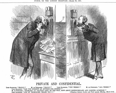 Opening of the Anglo-French telephone line by John Tenniel