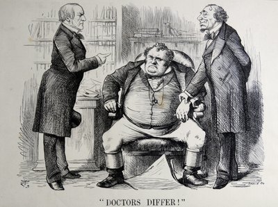 Political satire depicting William Ewart Gladstone, Benjamin Disraeli and John Bull by John Tenniel