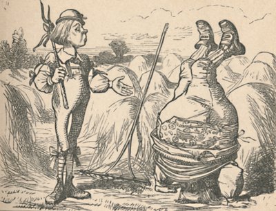 The youth talking to his father, who is doing a handstand by John Tenniel