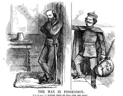 Victor Emmanuel II knocking on the door of Naples by John Tenniel