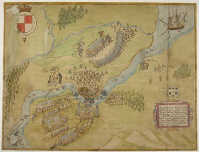 Colour drawing of the battle of Ballyshannon by John Thomas