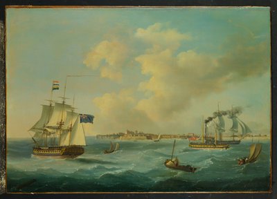 A 44-Gun Frigate, a Passenger Paddle-Steamer and other Shipping off St. Peter Port, Guernsey by John Thomas Serres
