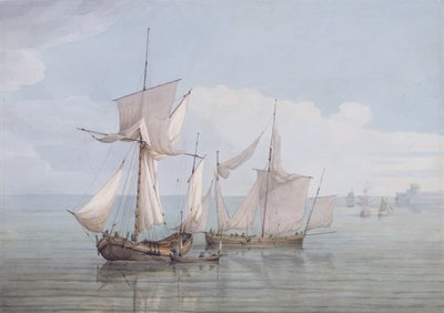 A Hoy and a Lugger with Other Shipping on a Calm Sea by John Thomas Serres