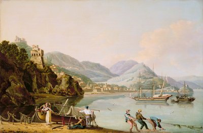 An Italian Harbour with a Genoese Chebec at Anchor by John Thomas Serres