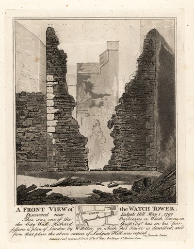 Front view of the Watch Tower or Barbican in the City Wall discovered near Ludgate Hill, May 1 1792 by John Thomas Smith