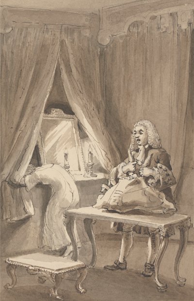 Hogarth After His Wife had Put on a New Night Shirt, Ties up Her Things to Send to Sir James Thornhill with a Letter in Which He Told Him, 