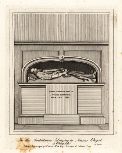 Monument to Richard Fishbourne Mercer, Died 1625, in the Ambulatory in Mercers Chapel, Cheapside by John Thomas Smith