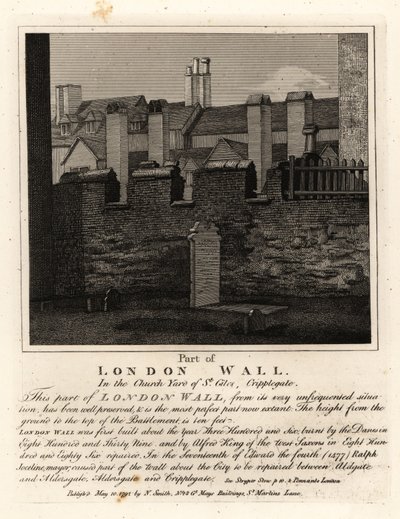 Part of the Ancient London Wall in the Churchyard of St Giles, Cripplegate, London by John Thomas Smith