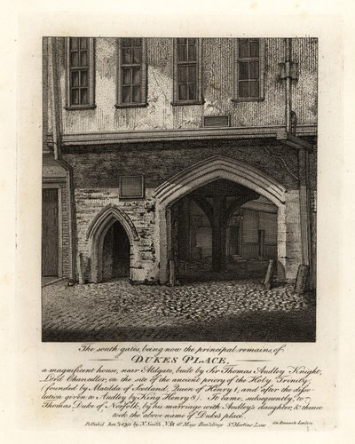 The ruins of the South Gates of Dukes Place, built by Sir Thomas Audley near Aldgate by John Thomas Smith