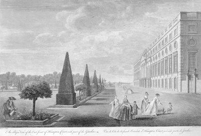 An Oblique View of the East Front of Hampton Court with part of the Garden, c.1744 by John Tinney