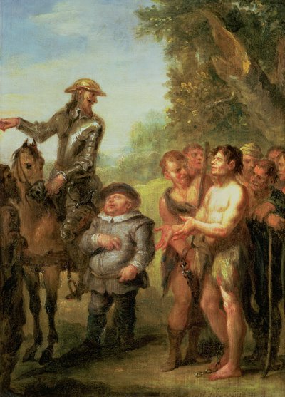 Don Quixote frees the galley slaves, from Cervantes Don Quixote by John Vanderbanck