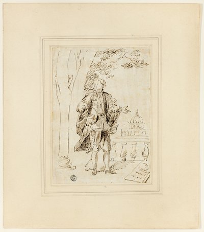 Full Length Portrait of a Man Standing near Balustrade by John Vanderbank