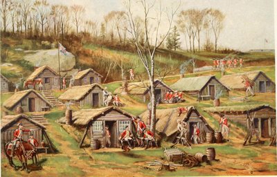 The Hut Camp on the Dyckman Farm, illustration from Relics of the revolution; the story of the discovery of the buried remains of military life in forts and camps on Manhattan Island by Reginald Pelham Bolton by John Ward after Dunsmore