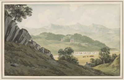 Llanelltyd Bridge over the Maw, on the road between Barmouth and Dolgellau, looking to Hengwrt and beyond to Cader Idris, Merionethshire, 16 July 1790 by John Warwick Smith