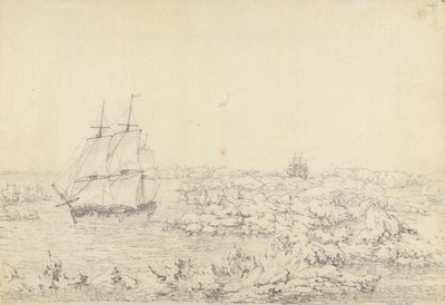 The Resolution Beating through the Ice, with the Discovery in the Most Eminent Danger in the Distance by John Webber
