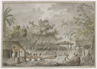 Human Sacrifice at the Great Morai at Attahouroo, Tahiti, witnessed by Captain Cook on 1 September 1777 by John Webber