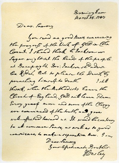 Letter from John Wesley to Samuel Bradburn, 25th March 1783 by John Wesley