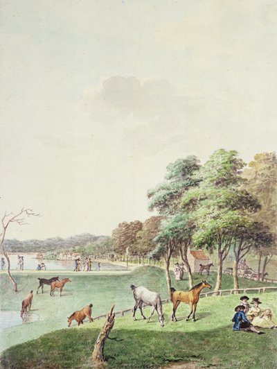 The East End of the Serpentine, and a Distant view of the Bathing House, 1794 by John White Abbott