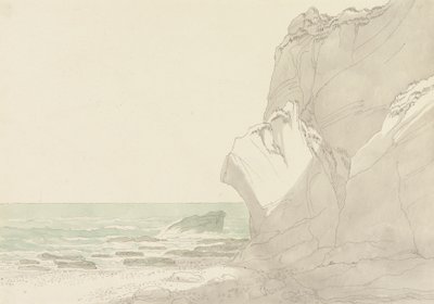 The Warren near Exmouth, Devon: Steep Cliffs Rising at Right, Sea and Rocky Shore at Left by John White Abbott