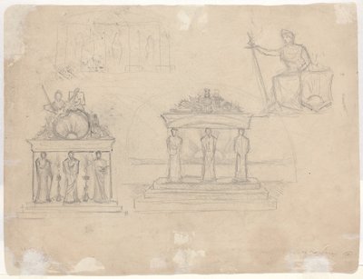 Studies of Classical Temple Facades and Seated Female Figure by John William Casilear