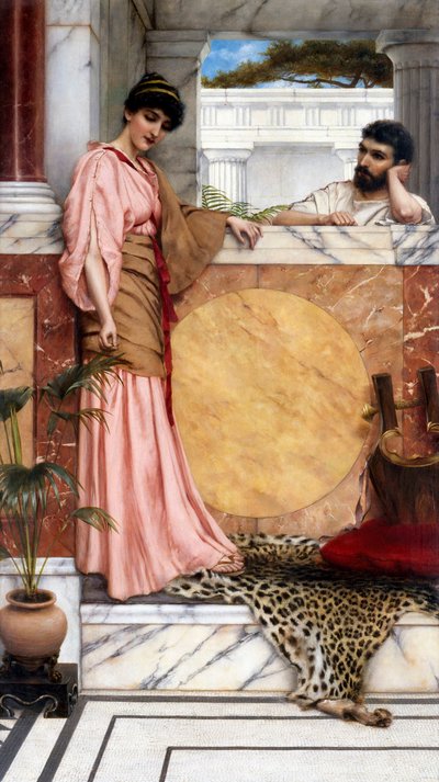 Waiting for a Response, Couple in Ancient Times, in a Noble Villa (Roman?), the Man Seems to Wait for the Woman