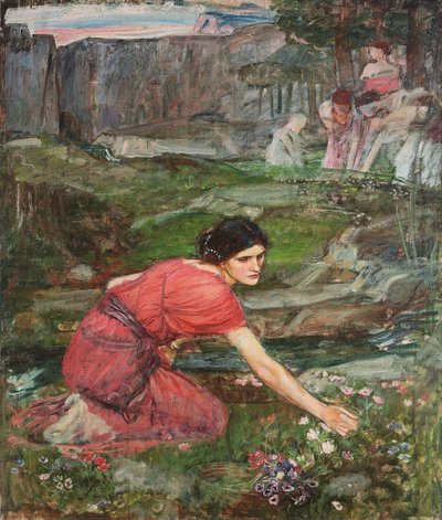 A Study: Maidens Picking Flowers by a Stream, c. 1909-1914 by John William Waterhouse