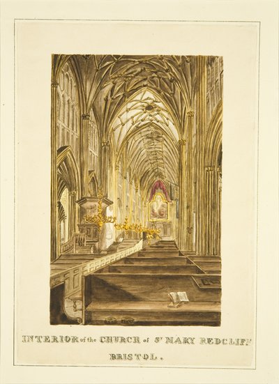 View of Centre Aisle of St Mary Redcliffe, Looking East, Showing the Hogarth Altarpiece, c.1824 by John Withers
