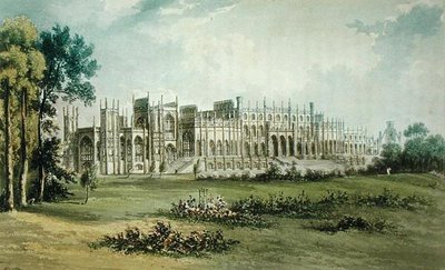 Eaton Hall, West of Garden Front, from Ackermanns Repository of Arts by John after Gendall