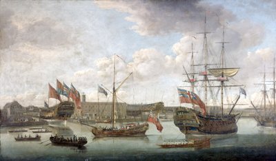 Launch at Deptford Dockyard, c.1750 by John the Elder Cleveley