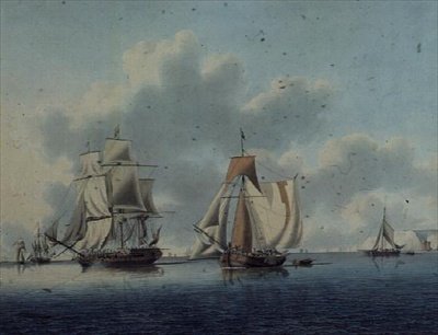 Frigate and Dutch Fishing Boats off the Isle of Wight by John the Younger Cleveley